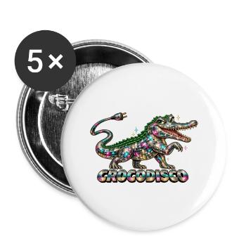 Crocodisco – Mehrfarbiges facettiertes Disco-Krokodil - Buttons groß 56 mm (5er Pack) - Weiß - Vorne