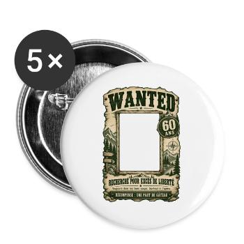 Wanted 60 Years – Geburtstagshumor und Freiheit - Buttons groß 56 mm (5er Pack) - Weiß - Vorne