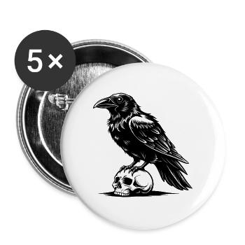 Rabe auf Schädel - Buttons groß 56 mm (5er Pack) - Weiß - Vorne