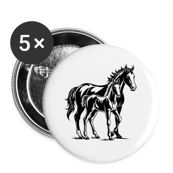 Pferd mit Fohlen - Buttons groß 56 mm (5er Pack) - Weiß - Vorne