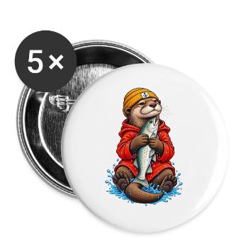 Otter Angler - Buttons groß 56 mm (5er Pack) - Weiß - Vorne