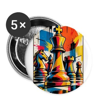 Pop Art schachmotiv - Geschnk für Schachspieler - Buttons groß 56 mm (5er Pack) - Weiß - Vorne