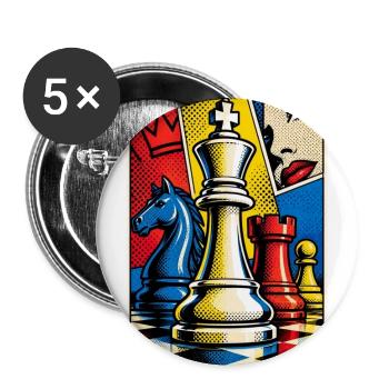 Pop Art Schach Motiv - Geschenk für Schachspieler - Buttons groß 56 mm (5er Pack) - Weiß - Vorne