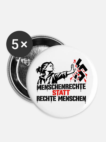 Menschenrechte statt rechte Menschen - Buttons groß 56 mm (5er Pack) - Weiß