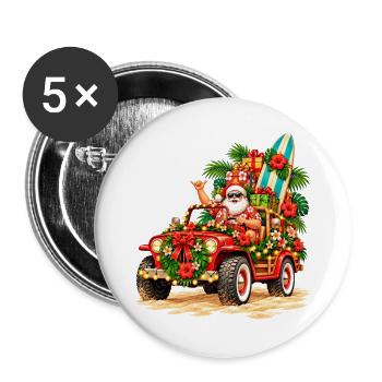 Santa's Island Lieferung – tropischer Weihnachtsjeep - Buttons groß 56 mm (5er Pack) - Weiß - Vorne