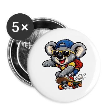 Koala beim Skateboarding – Cooler Skater - Buttons groß 56 mm (5er Pack) - Weiß - Vorne
