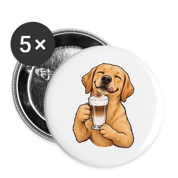 Labrador mit Latte Macchiato – Kaffeepause - Buttons groß 56 mm (5er Pack) - Weiß - Vorne