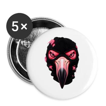 Flamingo mit Sturmhaube – Frecher Streetstyle - Buttons groß 56 mm (5er Pack) - Weiß - Vorne