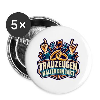 JGA – Trauzeugen halten den Takt - Buttons groß 56 mm (5er Pack) - Weiß - Vorne