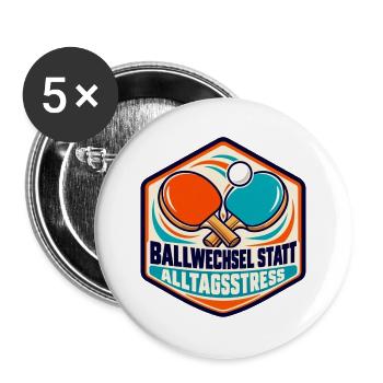 Tischtennis – Ballwechsel statt Alltagsstress - Buttons groß 56 mm (5er Pack) - Weiß - Vorne