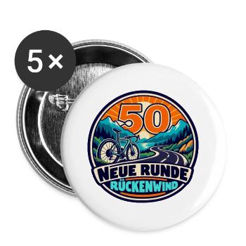 50 Geburtstag – Neue Runde, Rückenwind - Buttons groß 56 mm (5er Pack) - Weiß - Vorne