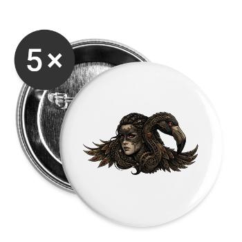 Maskierte Frau mit Krähe - Buttons groß 56 mm (5er Pack) - Weiß - Vorne