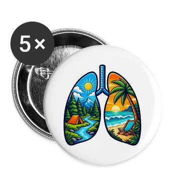 Nature Lungs Mountain Beach Outdoor-Abenteuer-Tee - Buttons groß 56 mm (5er Pack) - Weiß - Vorne