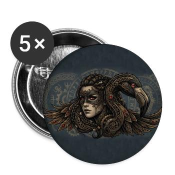 Maskerade-Frau und mechanischer Rabe - Buttons groß 56 mm (5er Pack) - Weiß - Vorne