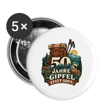 Gipfel statt Sofa – 50 Jahre Trekking - Buttons groß 56 mm (5er Pack) - Weiß - Vorne