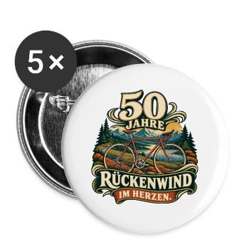 50 Jahre Rückenwind Bike Edition - Buttons groß 56 mm (5er Pack) - Weiß - Vorne