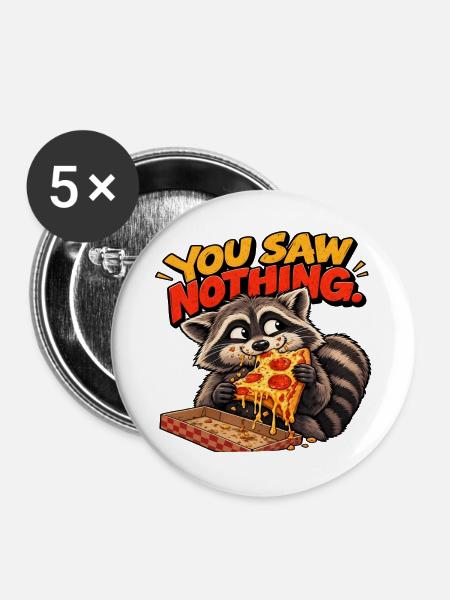 Pizza Thief Waschbär – Spaßiger Retro-Stil - Buttons groß 56 mm (5er Pack) - Weiß