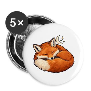 Schlafender Fuchs Mondtraum - Buttons groß 56 mm (5er Pack) - Weiß - Vorne