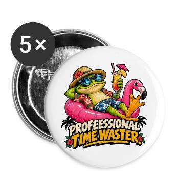 Frosch im Ruhestand – Meister der Faulheit - Buttons groß 56 mm (5er Pack) - Weiß - Vorne