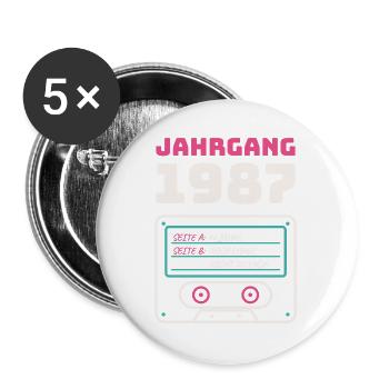 Jahrgang 1987 Kassette - Buttons groß 56 mm (5er Pack) - Weiß - Vorne