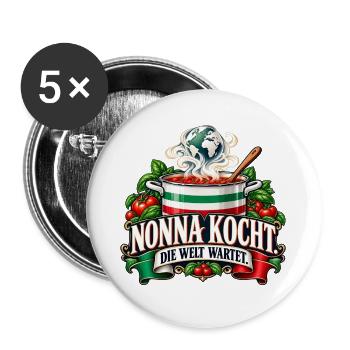 Nonna kocht. Die Welt wartet. - Buttons groß 56 mm (5er Pack) - Weiß - Vorne