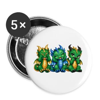 Drei weise Drachen – Nichts sehen hören sagen - Buttons groß 56 mm (5er Pack) - Weiß - Vorne