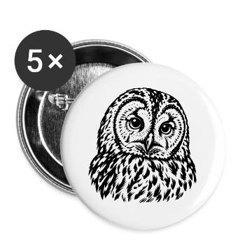 Waldkauz – Detailliertes Schwarz Weiß Porträt - Buttons groß 56 mm (5er Pack) - Weiß - Vorne
