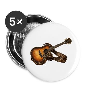 Akustikgitarre – Rustikale Vintage Musik Kunst - Buttons groß 56 mm (5er Pack) - Weiß - Vorne