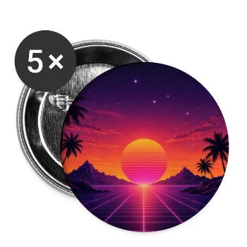80er-Jahre-Retro mit farbenfrohem Sonnenuntergang - Buttons groß 56 mm (5er Pack) - Weiß - Vorne