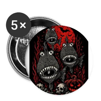 Schwarze Piranhas Albtraum mit rotem Blut Vollmond - Buttons groß 56 mm (5er Pack) - Weiß - Vorne