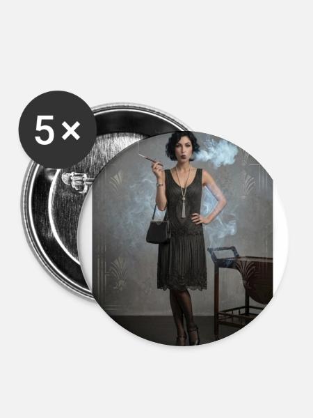 Flapper Noir: Schwarzes Perlenkleid - Buttons groß 56 mm (5er Pack) - Weiß
