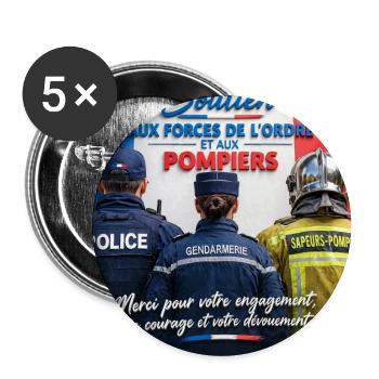 Polizist, Polizei, Gendarm, Feuerwehrmann - Buttons groß 56 mm (5er Pack) - Weiß - Vorne