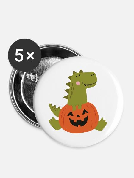 Dinosaurier-Kürbis-Halloween - Buttons groß 56 mm (5er Pack) - Weiß