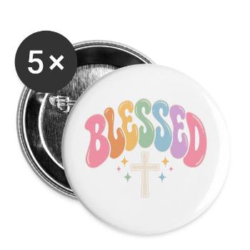 Pastell Kreuz Segensdesign - Buttons groß 56 mm (5er Pack) - Weiß - Vorne