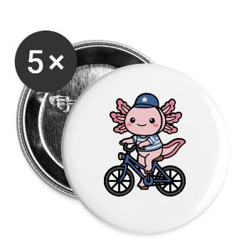 Süßes Kawaii Axolotl Radradshirt - Buttons groß 56 mm (5er Pack) - Weiß - Vorne