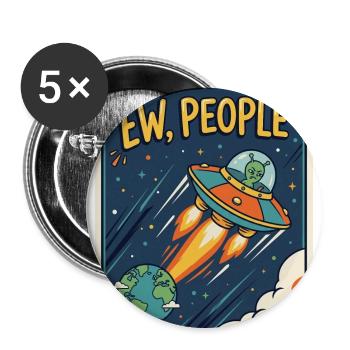 EW, Leute UFO-Cartoon - Buttons groß 56 mm (5er Pack) - Weiß - Vorne