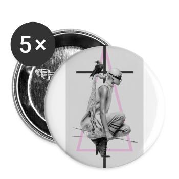 Modecollage mit Rabe und Dreieck - Buttons groß 56 mm (5er Pack) - Weiß - Vorne