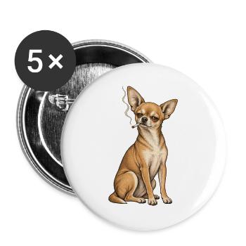Chihuahua-Zigarette rauchend – Tough Chihuahua-Papa - Buttons groß 56 mm (5er Pack) - Weiß - Vorne