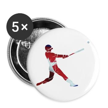 Baseball Geschenk Schlagmann USA Baseballspieler - Buttons groß 56 mm (5er Pack) - Weiß - Vorne