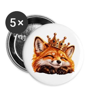 Königlicher Fuchs mit Krone - Buttons groß 56 mm (5er Pack) - Weiß - Vorne