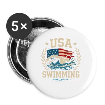 USA Swimming - Buttons groß 56 mm (5er Pack) - Weiß - Vorne