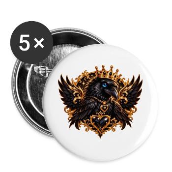 Kronenrabe mit Herzschmuck - Buttons groß 56 mm (5er Pack) - Weiß - Vorne