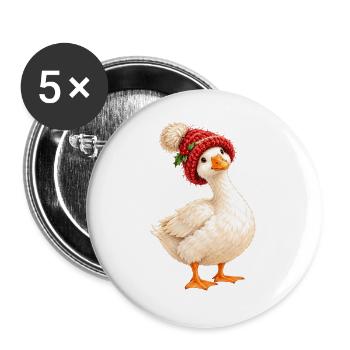 Weihnachtsgans mit Strickmütze – Cottagecore - Buttons groß 56 mm (5er Pack) - Weiß - Vorne