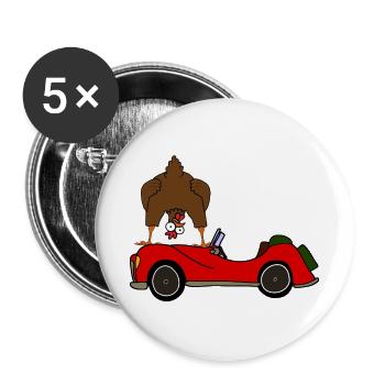Verrücktes Huhn macht auf Auto Comic - Buttons groß 56 mm (5er Pack) - Weiß - Vorne