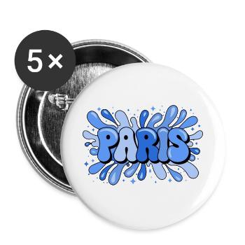 Paris Blue Bubbles Pop Art - Buttons groß 56 mm (5er Pack) - Weiß - Vorne