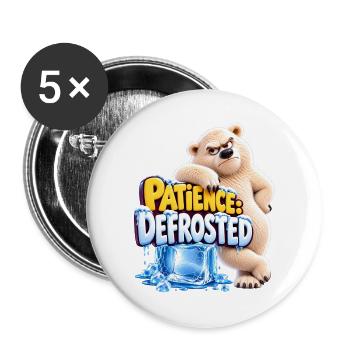 Patience: Defrosted | cooler Eisbär | Cartoon - Buttons groß 56 mm (5er Pack) - Weiß - Vorne