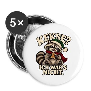 Kekse? Ich war’s nicht. – Weihnachts-Waschbär - Buttons groß 56 mm (5er Pack) - Weiß - Vorne
