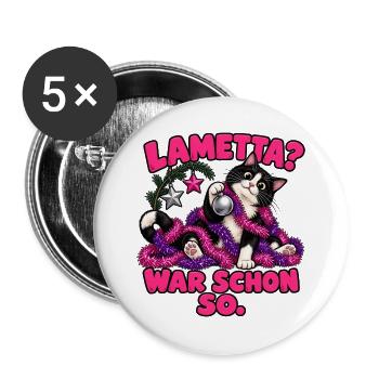 Lametta? War schon so. – Weihnachtskatze - Buttons groß 56 mm (5er Pack) - Weiß - Vorne