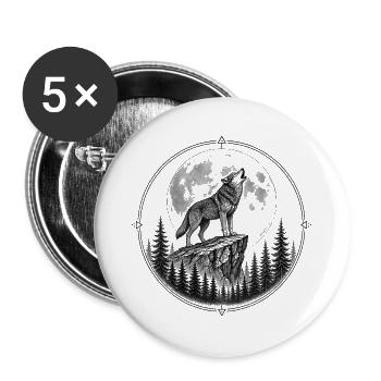 Wolf im Dunkelwald Emblem - Buttons groß 56 mm (5er Pack) - Weiß - Vorne