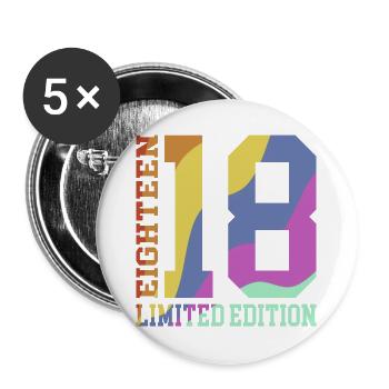 18. Geburtstag Geschenk Regenbogen - Buttons groß 56 mm (5er Pack) - Weiß - Vorne